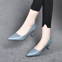 Real Leather Pointed Shallow Mouth Single Shoe Woman 2022 Spring Autumn New High Heels Shoes Professional Working Shoes Little Leather Shoes Low Heel