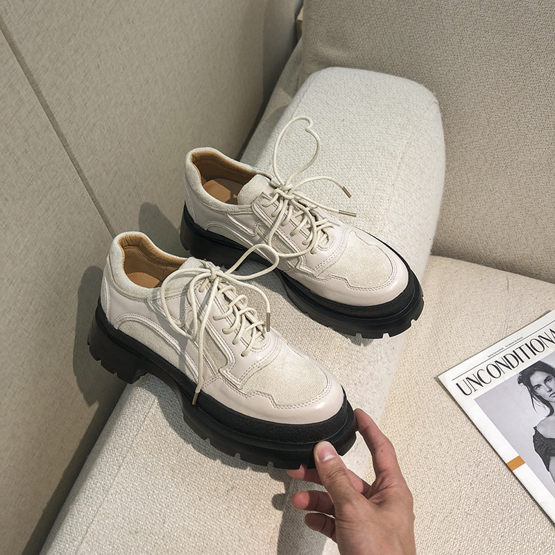 MONA same shoes 2020 new round-toe thick-soled small leather shoes women's all-match square-toe lace-up casual platform women's shoes