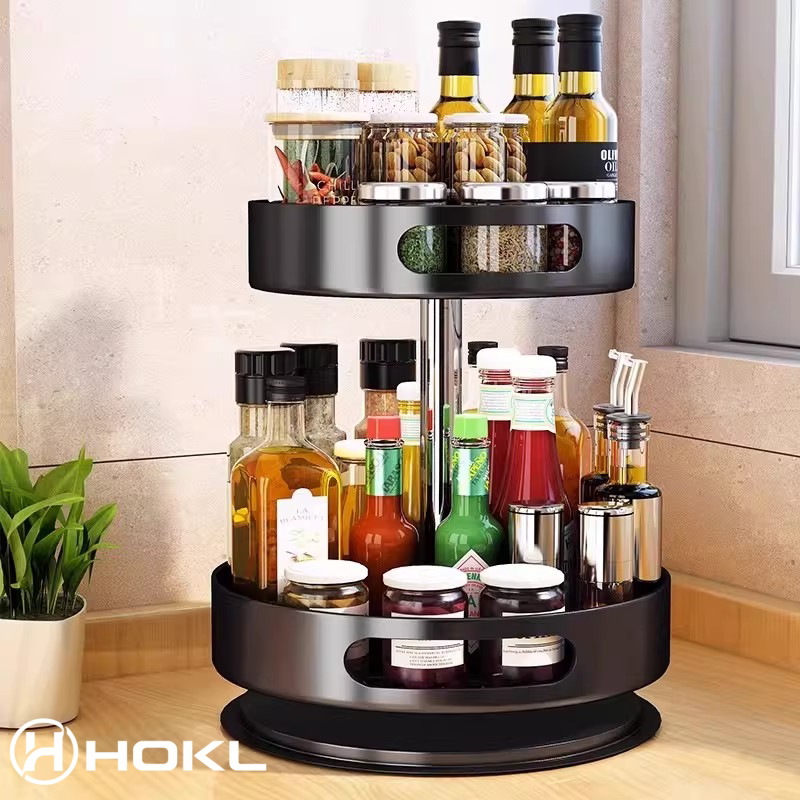 German Hokl Kitchen 360-Degree Rotating Seasoning Rack for Home Use, Oil and Salt Storage Rack, Round Condiment Storage Box Shelf