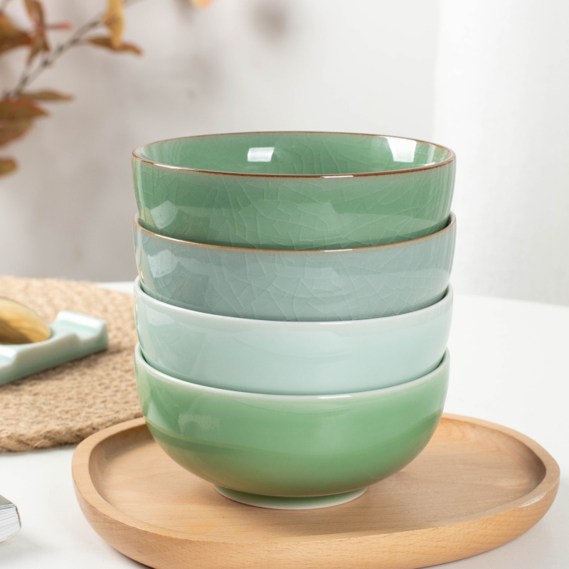 Ceramic Bowl for Home Use 2026 New Model 5inch Large Rice Bowl Single High-Quality Japanese-Style Crackle Glaze Celadon Tableware