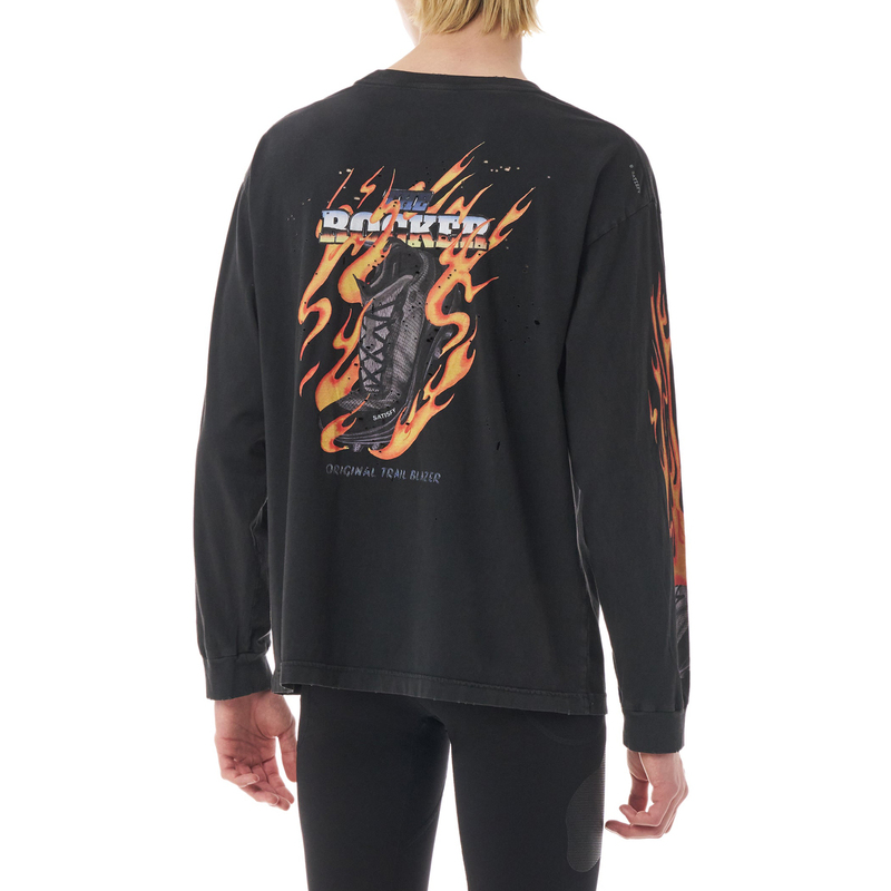 Satisfy the Locker Mostech Running Sports Long-Sleeve Shirt with Distressed Letter Print, Loose Fit Long-Sleeve Satisfy the Locker Mostech Running Sports Long-Sleeve Shirt with Distressed Letter Print, Loose Fit Long-Sleeve