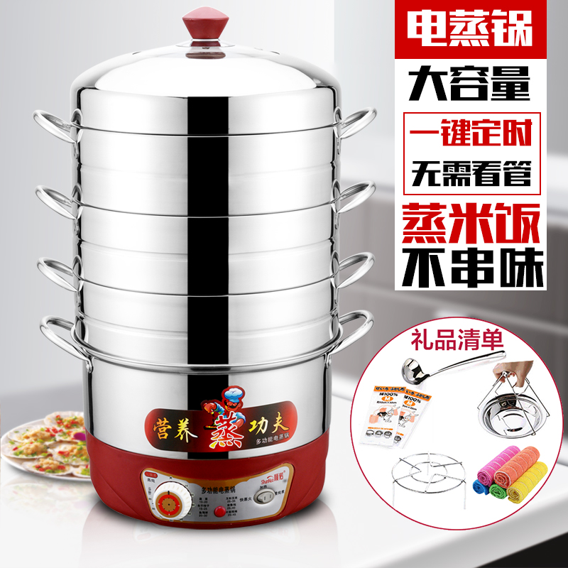 Timing non-porous electric steamer multi-functional household large-capacity multi-layer plug-in electric steamer steamer steamed rice automatically power off