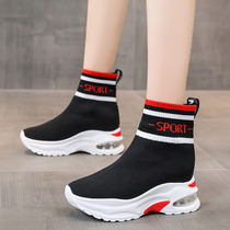 New products multiple walking shoes pin duozoulu official high-help elastic socks shoes female inner heightening sports moms shoes