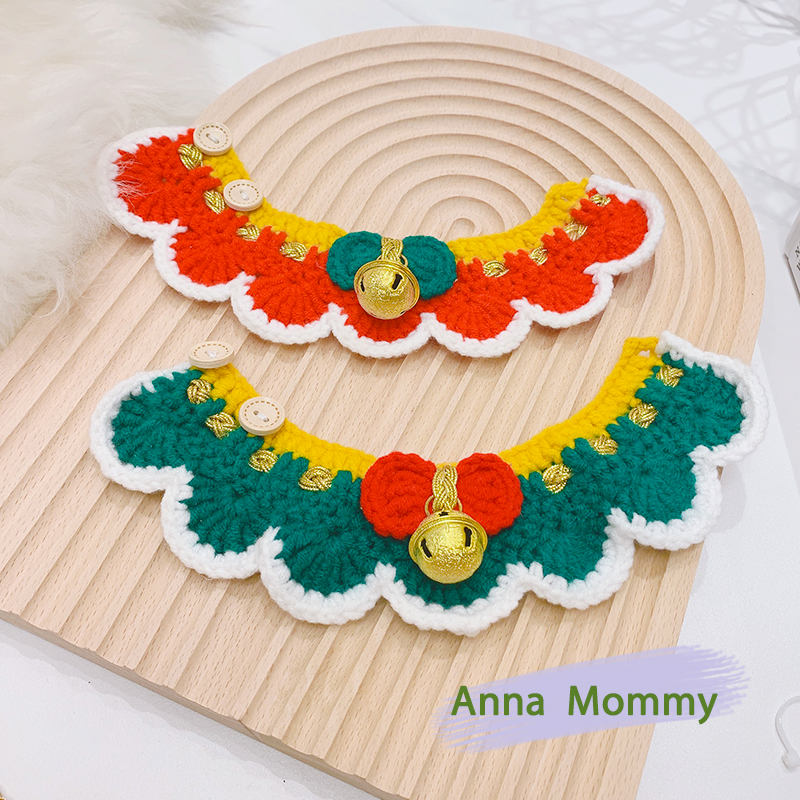 Cat Christmas scarf bell hand knitted collar bow tie cat and dog New Year birthday gift pet photo jewelry