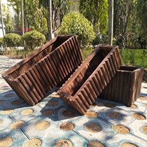 Carbonized anti-corrosion wood pot pot trough balcony vegetable basin scenery rectangular outdoor planting box customized
