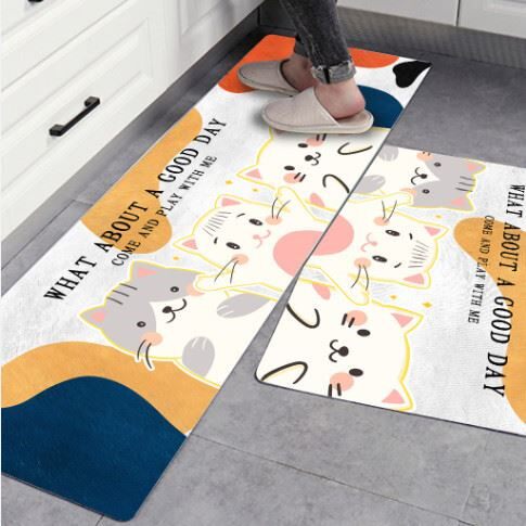 Kitchen floor mats can be wiped anti-slip wash-free anti-oil full shop household waterproof anti-slip mat special mat resistant to dirty pvc