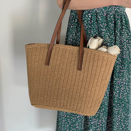 Ретро соломенная универсальная сумка на одно плечо, пляжная портативная барсетка, французский стиль