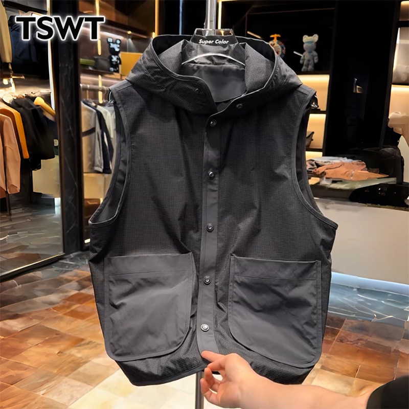 High-End Old Money Style Hooded Vest for Men, Spring and Autumn Loose Sleeveless Jacket, Men's Outerwear High-End Old Money Style Hooded Vest for Men, Spring and Autumn Loose Sleeveless Jacket, Men's Outerwear