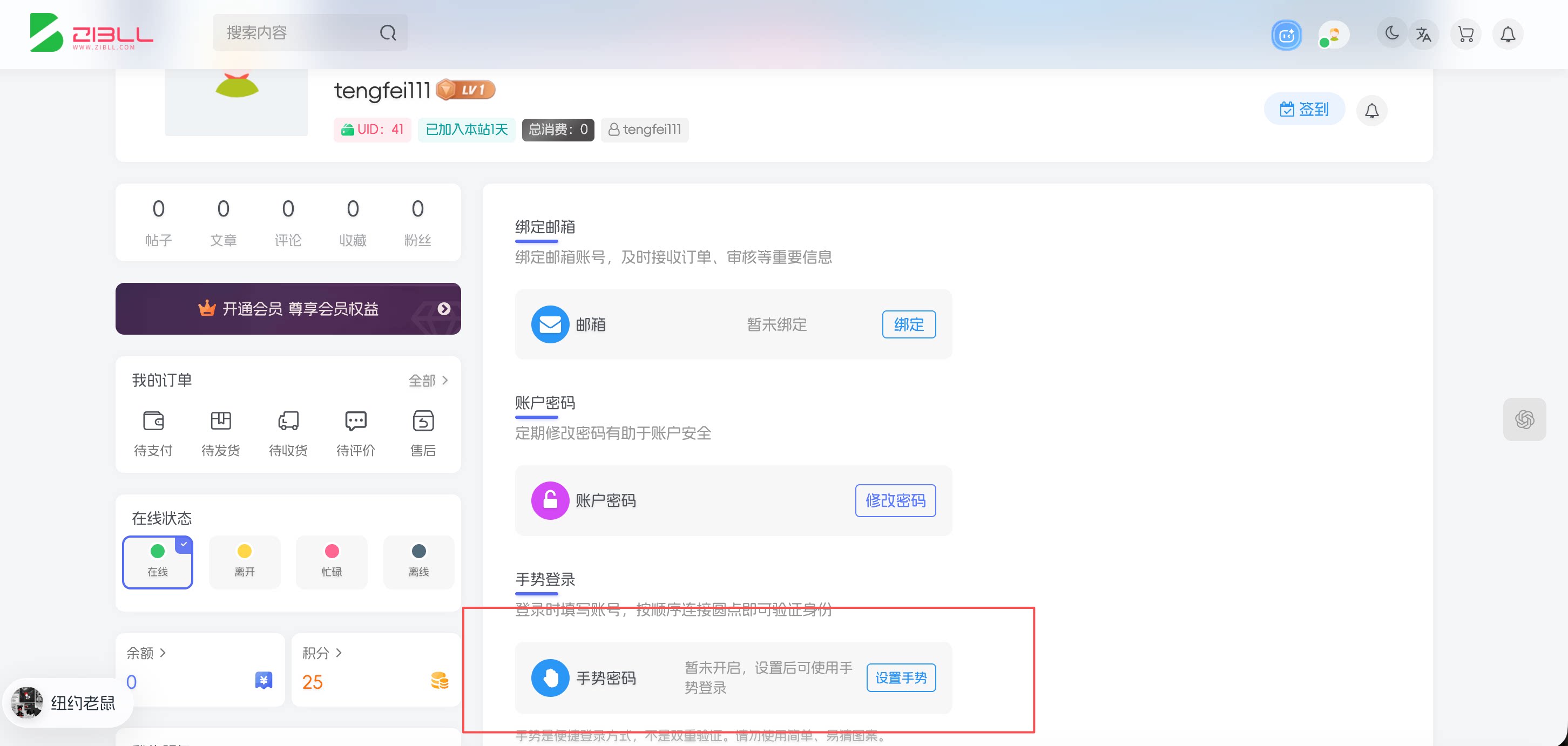 子比主题 - 手势登录插件