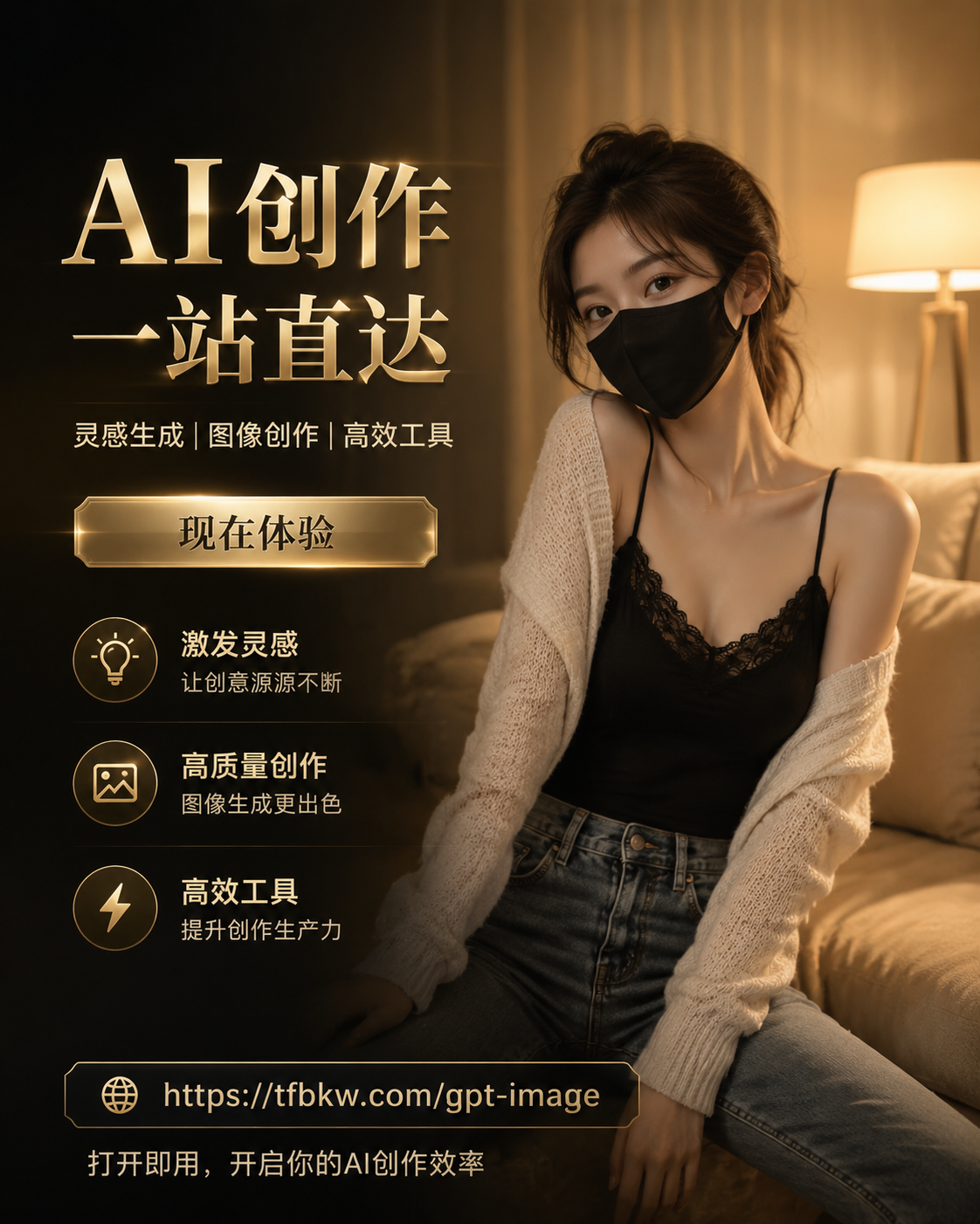 高级黑金风格AI创作平台宣传海报