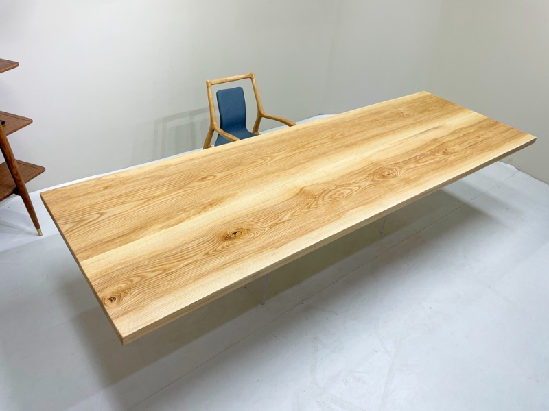 Log wind ash solid wood large board desk tea table natural side tea table dining table free bracket 308*98*4 5 - Taobao