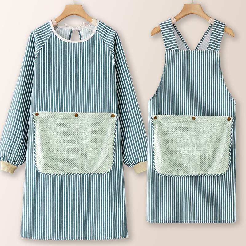 Cotton Cross-Strap Apron New Style for Women, Breathable Kitchen Apron for Home Cooking, Detachable Hand Towel, Long-Sleeve Smock for Men