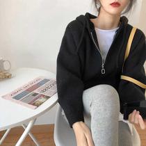 Hooded knitted jacket for women 2023 autumn and winter new Korean style student loose outer wear lazy sweater short knitted sweater