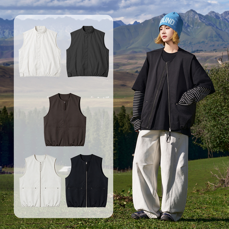 【Bee Wish Society】Aogz Sleeveless Stand Collar Vest for Men and Women, Outdoor Mountain Style Lightweight Jacket Trend