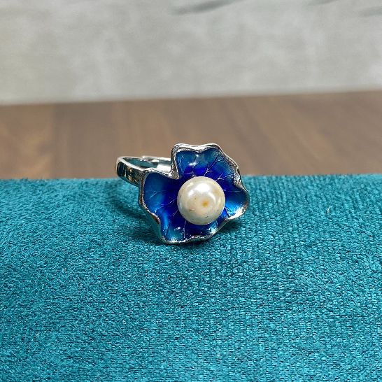 Retro burnt blue lotus leaf shell beads, elegant and simple, niche temperament ring for women, versatile ethnic style and national trend cross-border supply
