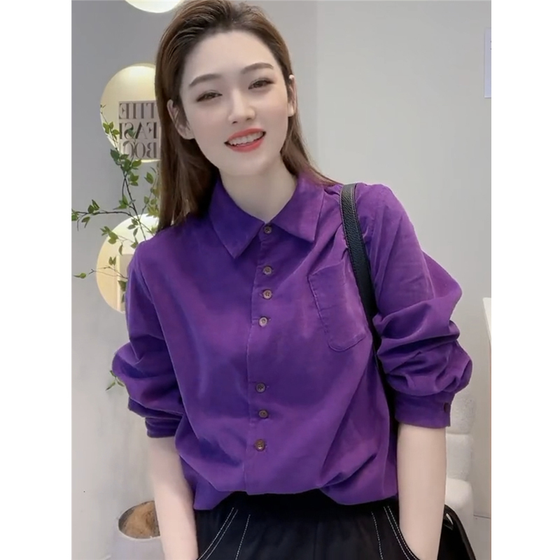 Purple Corduroy Shirt for Women, Autumn and Winter Design, Niche Top, Fashionable and Stylish, Petite Base Shirt Purple Corduroy Shirt for Women, Autumn and Winter Design, Niche Top, Fashionable and Stylish, Petite Base Shirt