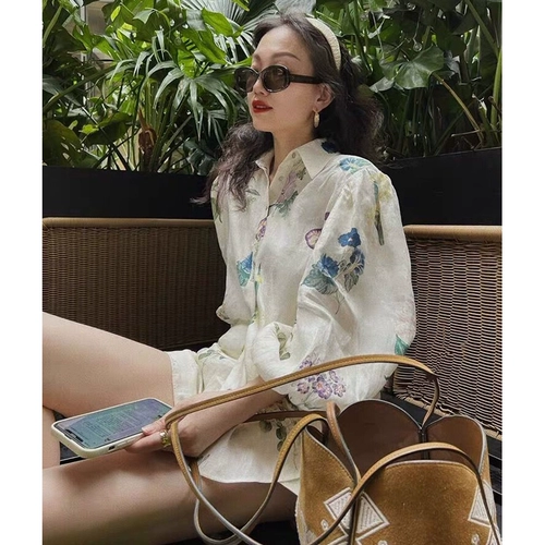 Летний комплект, рубашка, шорты, популярно в интернете, изысканный стиль, защита от солнца, свободный крой, в стиле Шанель