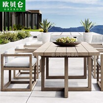 Outdoor anti-corrosive solid wood table and chairs high-end hotel villas long table combined teak drawing to make old waterproof sunscreen furniture