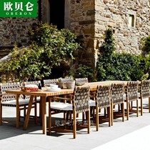 Outdoor anti-corrosive solid wood table and chairs patio garden balcony Grapefruit rattan chair outdoor waterproof sunscreen rattan furniture composition