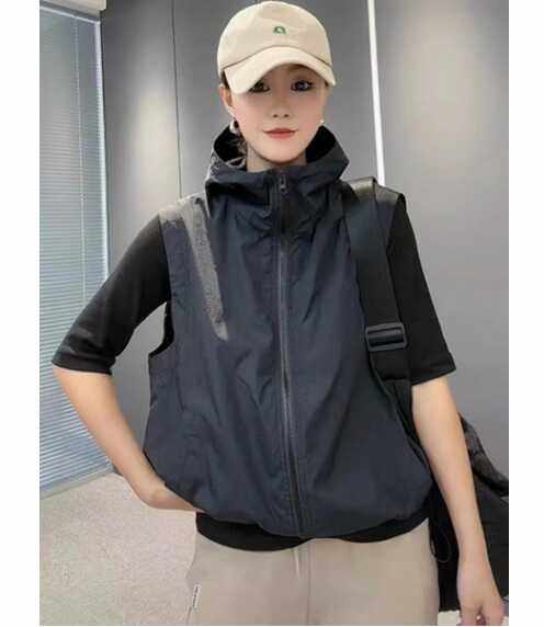 Hooded Sleeveless Breathable Jacket Vest Jacket Women's 2024 Spring and Summer New Sun Protection Clothing Versatile Casual Top Cardigan