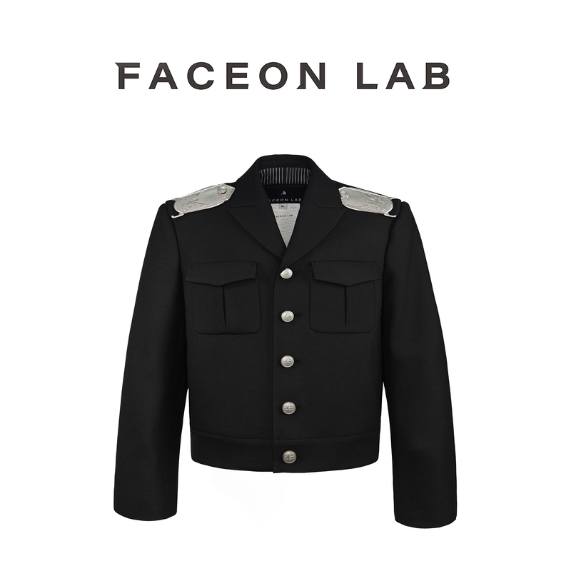 Faceonlab Eisenhower Jacket Lapel Retro Black Long-Sleeved Suit Jacket with Metal Shoulder Decoration