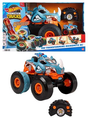 Authentic Hot Wheels Remote Control Rhino Bigfoot Truck Transport 1:12 Scale Transforming Monster Truck Track Boys Kids Toys
