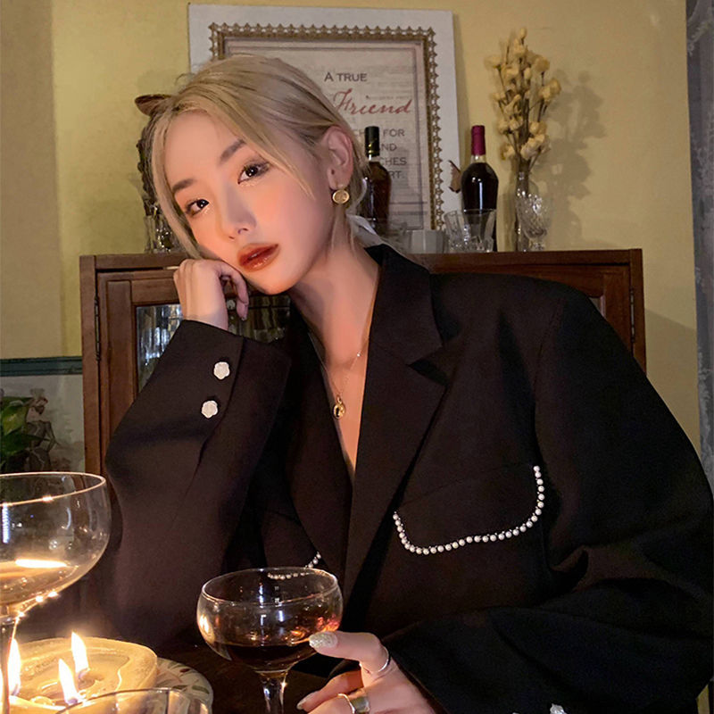 Pearl pocket retro - harbor suit coat woman 2021 Han - edition relaxed short coat design suit