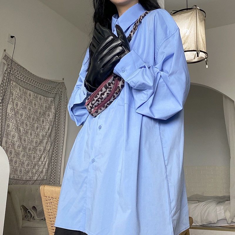 2021 Spring new shirts ultra loose shirts Street Korean oversize men and women 100 hitch blouses