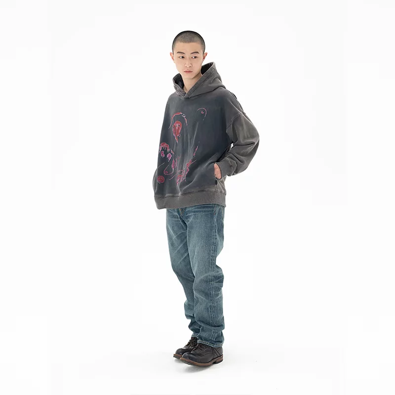 Liocha 22aw Melt Array Hoodie Washing Printing Cotton Holding Hats Scirting sweater