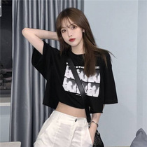 Cabinet Aiyifu loose short casual bottoming shirt summer Korean womens midriff-baring short-sleeved T-shirt womens design sense