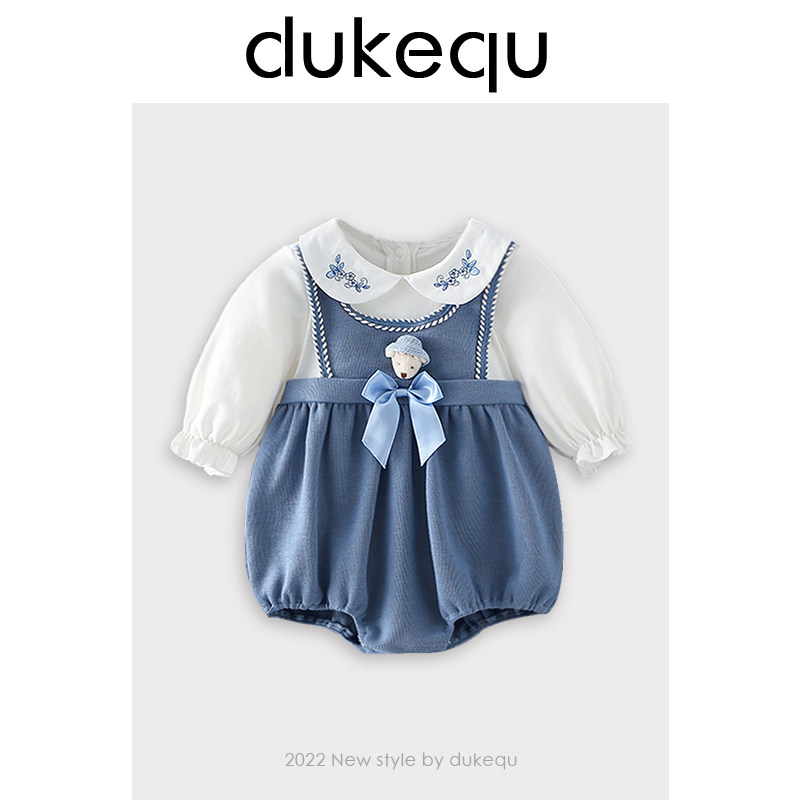 Du cute 2022 newborn spring clothes baby girl jumpsuit princess full moon 100 days spring and autumn triangle bag fart romper