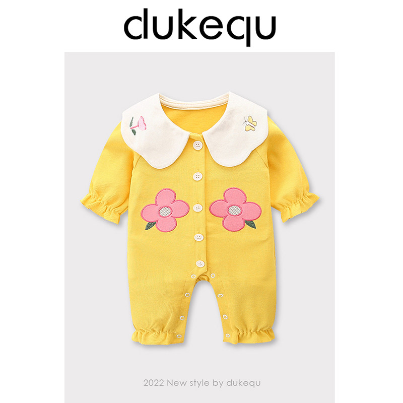 Duke fun baby spring clothes newborn girl baby jumpsuit super cute full moon princess romper hundred days climbing clothes spring and autumn
