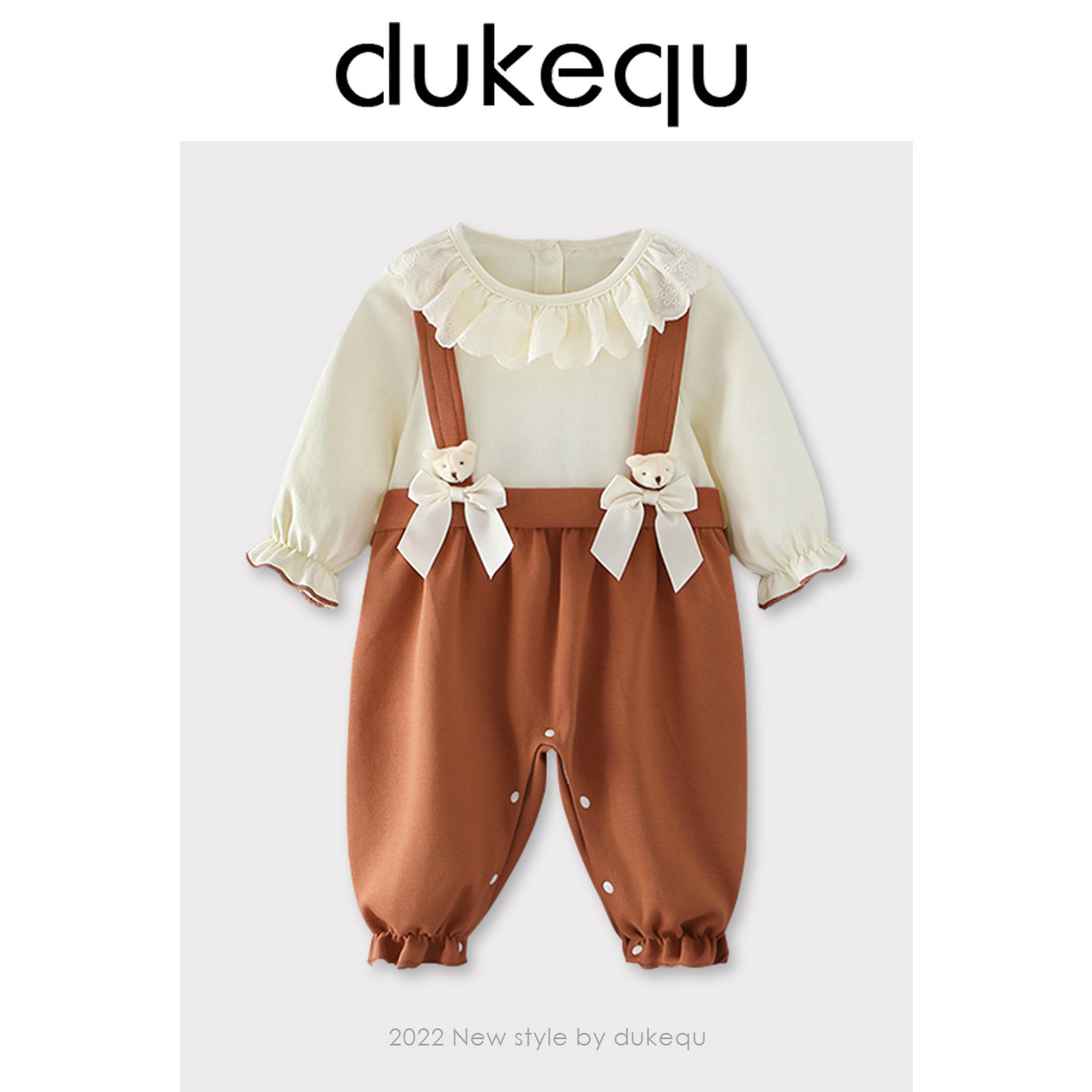 Duke fun baby spring clothes newborn baby girl jumpsuit princess full moon hundred days leave two rompers super cute foreign style
