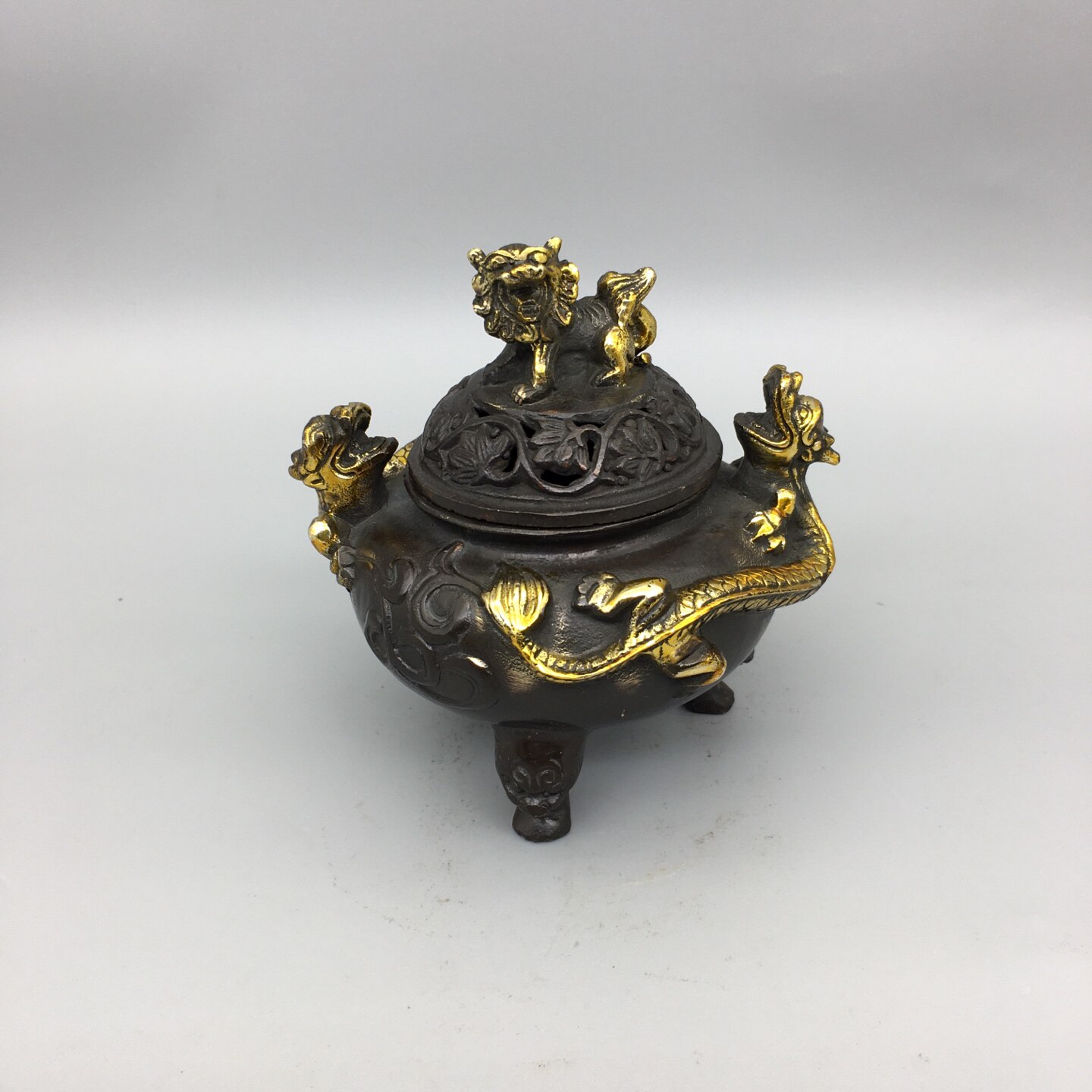 銅製 香炉 龍鳳香炉 茶室 書斎 薫香炉 民間収集 銅製 龍鳳麒麟 香炉 香薰炉