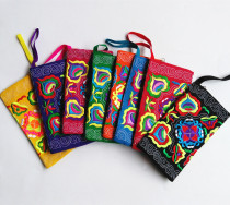 Yunnan ethnic handicrafts embroidered fabric long wallet Double-sided embroidered clutch bag Miao embroidered wallet