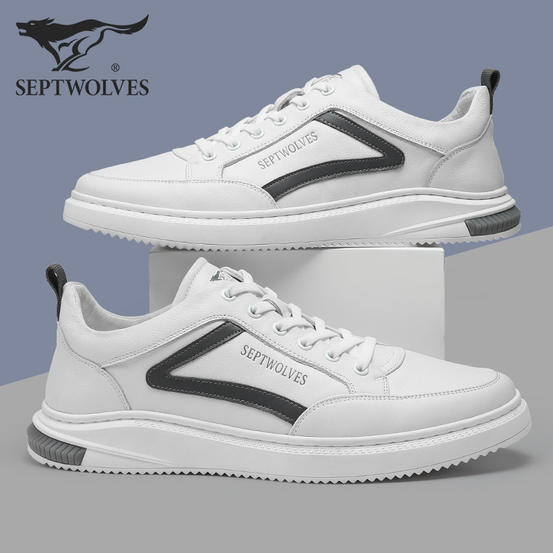 Septwolves men's shoes 2022 new trendy casual shoes leather Korean version all-match shoes flat sports white shoes men's shoes