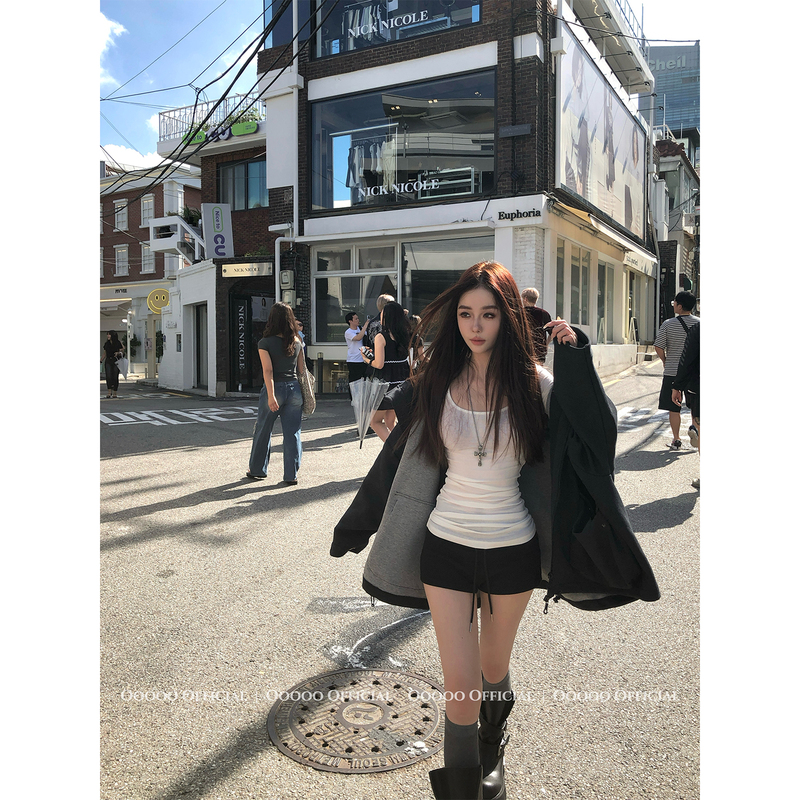 Oooooofficial "Grey Zone" Loose-Fitting Autumn Versatile Lazy Style Zip-Up Hoodie Jacket