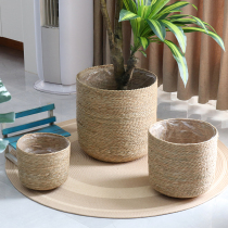 Rattan straw flower pots simple woven flower baskets green plant decoration large set pots living room balcony floor-standing flower pots Nordic