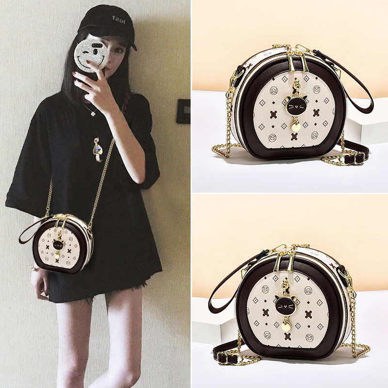 Women's Crossbody Bag 2025 New Trendy Fashion Printed Cute Handbag Small Round Bag Student Chain Shoulder Bag Small