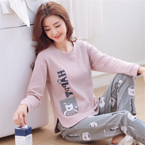 Pajamas ladies 2021 New set spring and autumn cotton cute long sleeve thin can wear autumn and winter home clothes