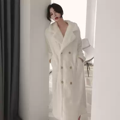 Flannel pajamas Women's winter thickened and velvet simple nightgown Autumn and winter extended models can be worn outside coral velvet bathrobes
