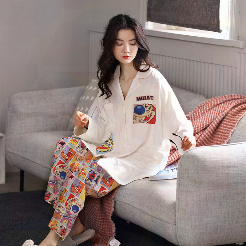 Pajamas women 2021 spring and autumn Korean edition pure cotton long sleeves can be worn outside the new net red autumn and winter home clothes cute suit
