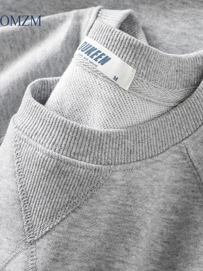 美式380g重磅加绒圆领卫衣男秋冬加厚无帽打底衫纯棉毛圈灰色外套