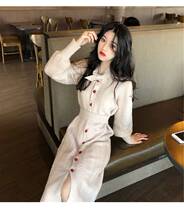 Autumn and winter 2021 small fragrant style knitted dress womens long slim dress thin fried street sweater skirt