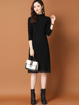 Coat bottom mid-length semi-high collar sweater skirt knee lace knit inner dress autumn and winter skirt