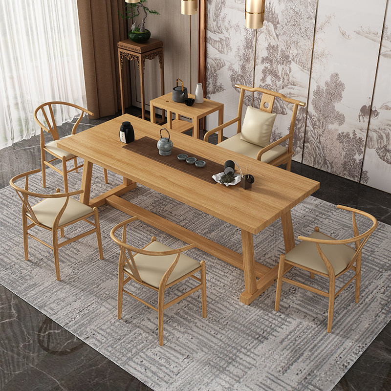High-end tea table solid wood tea table 1 meter 8 tea table modern minimalist new Chinese style Zen office kung fu tea table and chairs