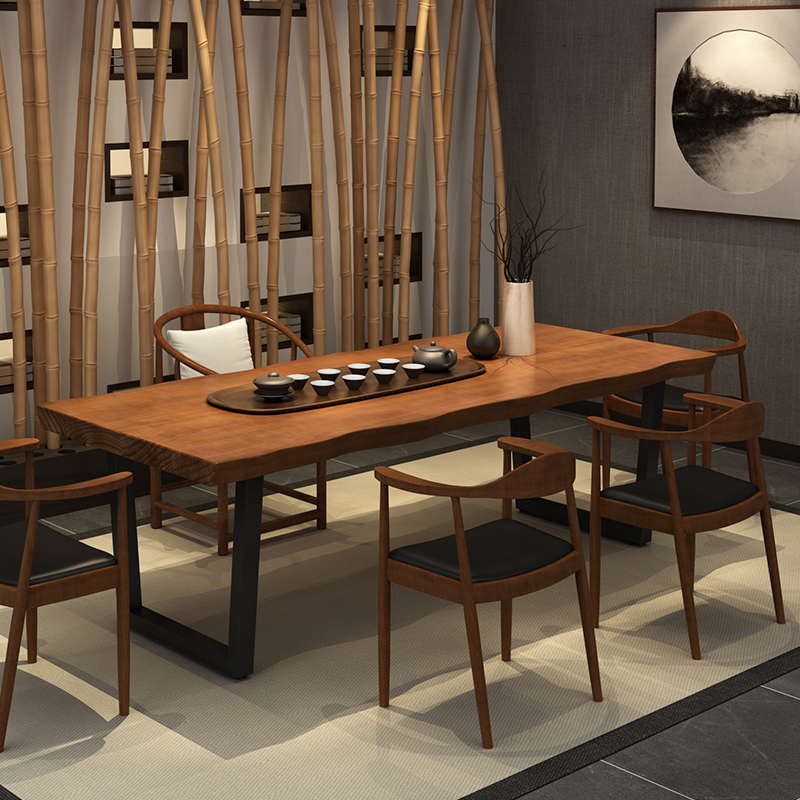 High-end new Chinese solid wood tea table and chairs Combined modern minimalist meditation office Guest Tea Table Big Board Table Kung Fu Bubble