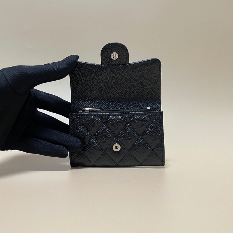 Classic Caviar-Patterned Cowhide Diamond-Patterned Genuine Leather Short Zipper Coin Purse Card Holder Keychain Wallet