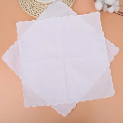 30cm Vintage Scalloped Edge All-Cotton White Handkerchief for Kindergarten Painting, Tie-Dye Decoration, Pure Cotton White Square Towel, 30 Pieces Pure Cotton