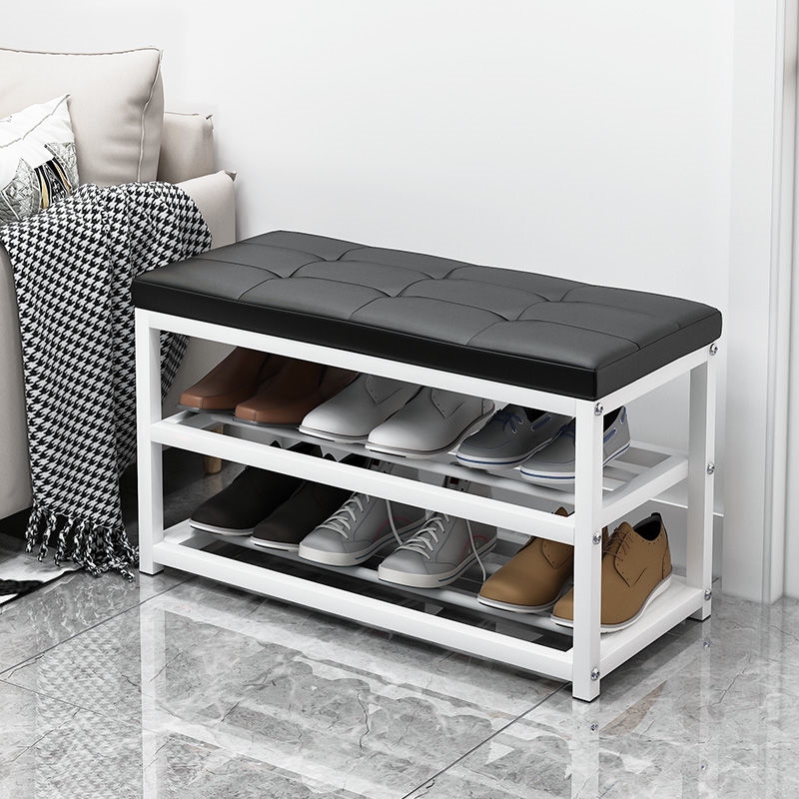 Home doorway rest changing shoe rack Easy multilayer storage shoe cabinet can sit iron art soft bag Multi-functional wearing shoes stool